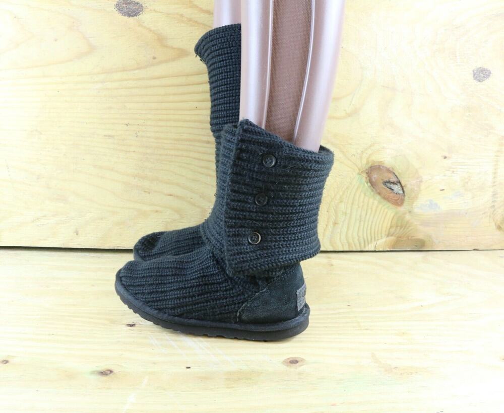 UGG Boots Womens 6 Australia Black Classic Cardy Knit Tall Sweater Shoes
